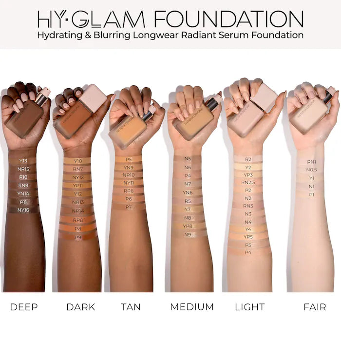 NATASHA DENONA
Hy-Glam Foundation Hydrating & Blurring Luminous Longwear Serum Foundation