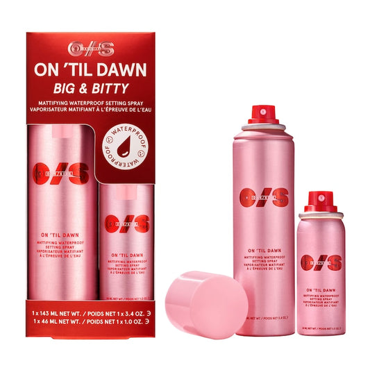 ONE/SIZE by Patrick Starrr 
On 'Til Dawn Mattifying Waterproof Setting Spray Big & Bitty Duo