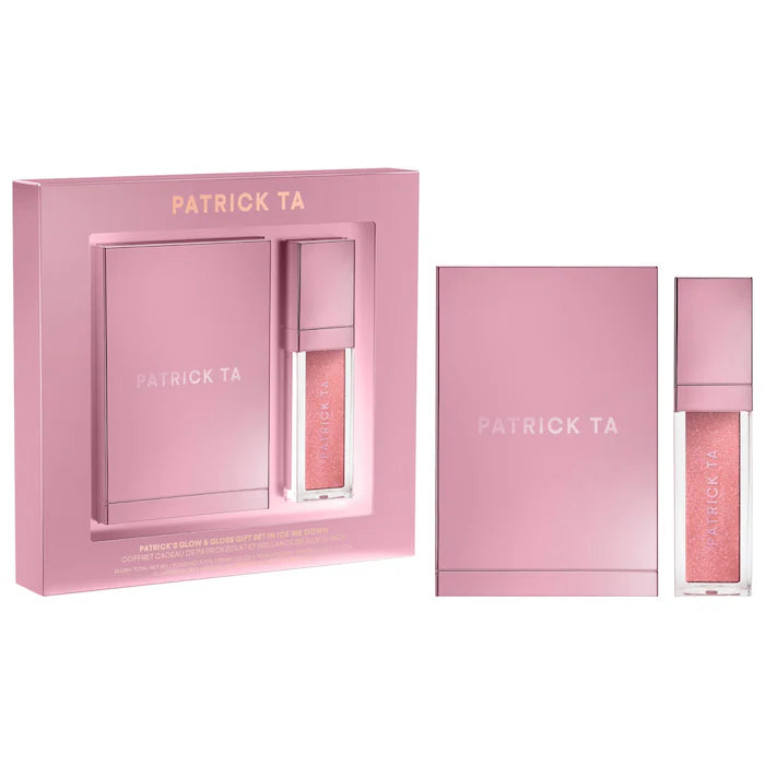 PATRICK TA 
Patrick's Glow and Gloss Set: Major Headlines Blush Duo and Plumping Lip Gloss Makeup Gift Set