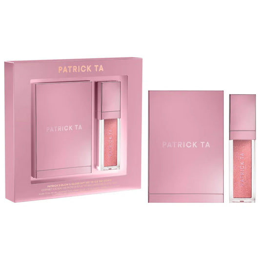 PATRICK TA 
Patrick's Glow and Gloss Set: Major Headlines Blush Duo and Plumping Lip Gloss Makeup Gift Set