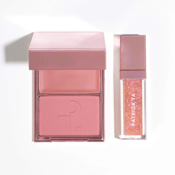PATRICK TA 
Patrick's Glow and Gloss Set: Major Headlines Blush Duo and Plumping Lip Gloss Makeup Gift Set