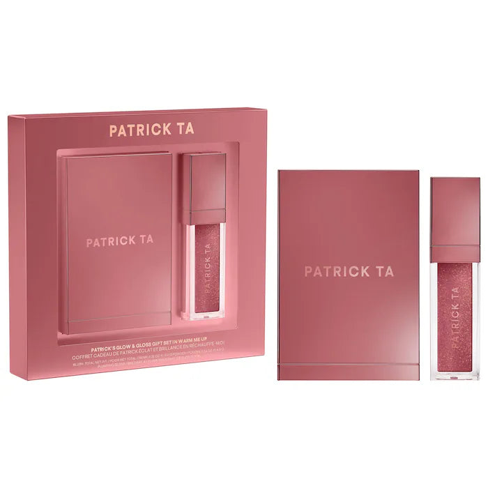 PATRICK TA 
Patrick's Glow and Gloss Set: Major Headlines Blush Duo and Plumping Lip Gloss Makeup Gift Set